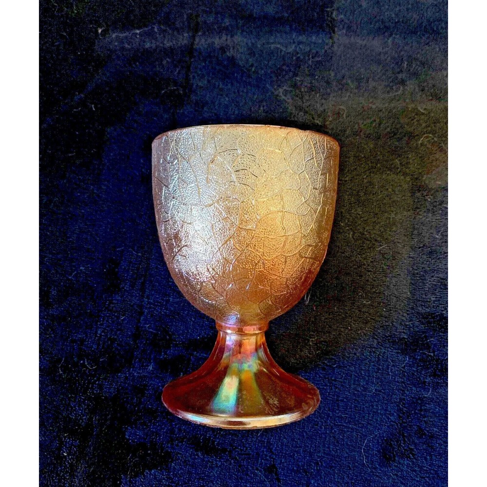 Jeannette Marigold 'Crackle' Carnival Glass Pedestal Wine Water Goblet Vintage